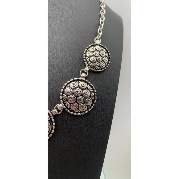 Silver Tone And Black Enamel Circle Medallions Necklace Boho - Picture 3 of 4